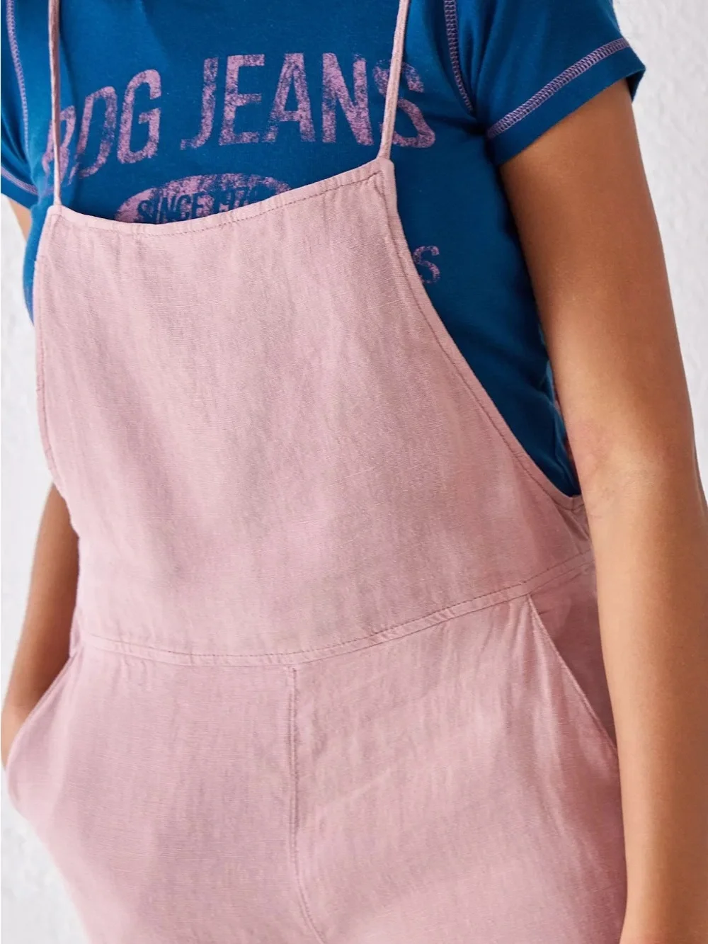 BDG Corin Strappy Dungarees Overalls Jumpsuit Pink Linen Medium - Picture 2 of 11